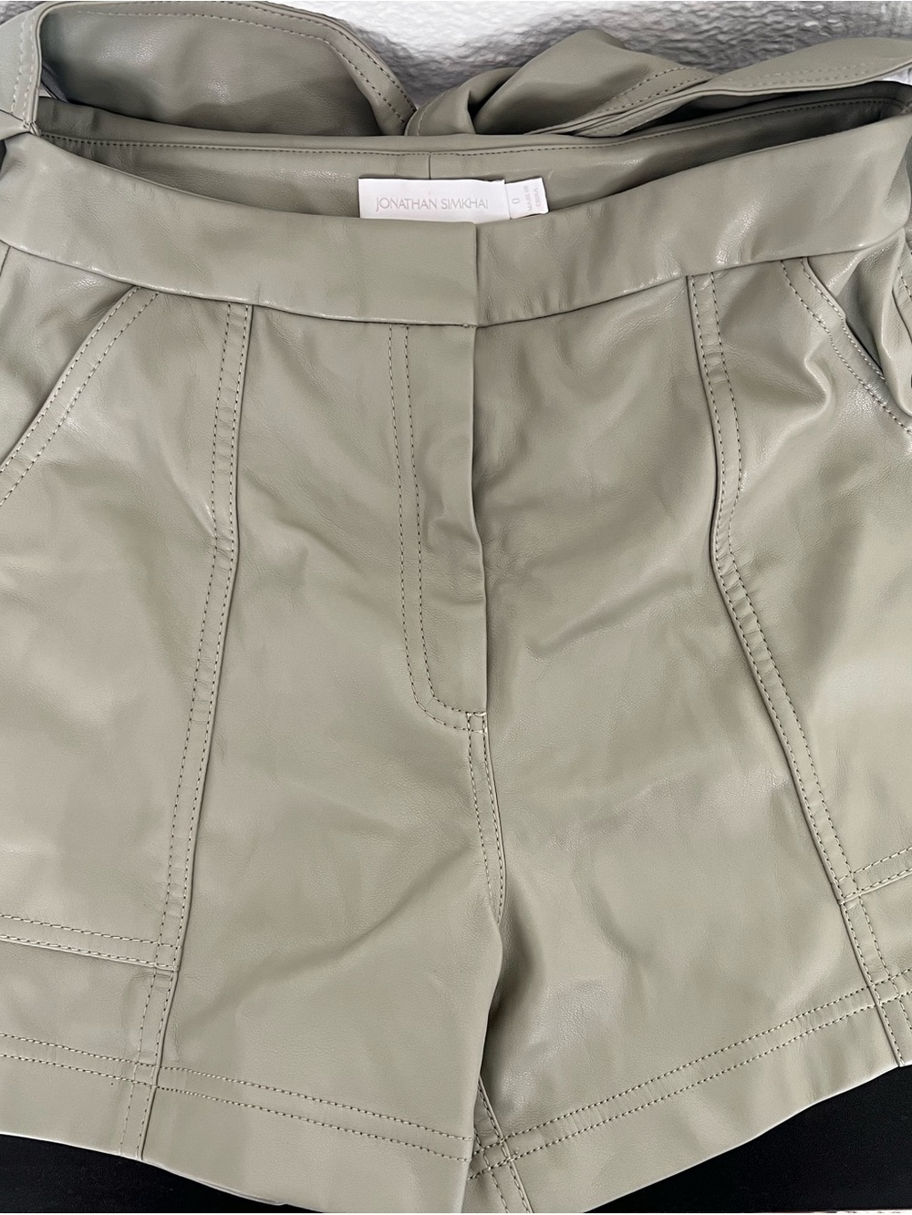 Jonathan Simkhai Eucalyptus Green High-Waist Faux Leather Shorts